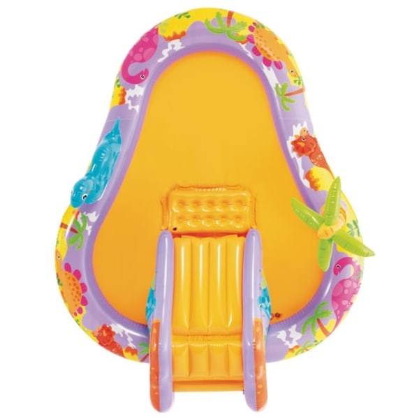 Uppblåsbar pool för barn vattenlekplats 201x157x69 cm rutschkana fontän dinosaurie INTEX 56139
