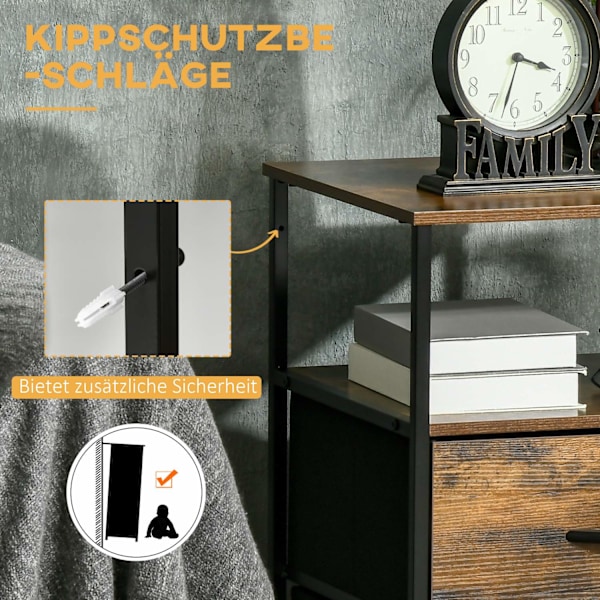 Kommode, opbevaringsskab med foldbare stofskuffer, hylde i industriel stil, sideskab til stuen, rustik brun Aosom