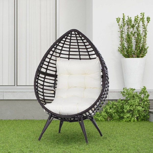 Teardrop Rattan Tuoli Puutarhatuoli Istuintyynyllä Korotettu Rottinkituoli Teräsruskea 101 X 89 X 156 Cm