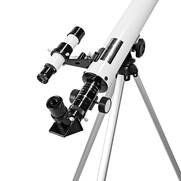 Teleskop | Blænde: 50 mm | Brændvidde: 600 mm | Finderscope: 5 x 24 | Maksimal arbejdshøjde: 125 cm | Tripod | Hvid / Sort