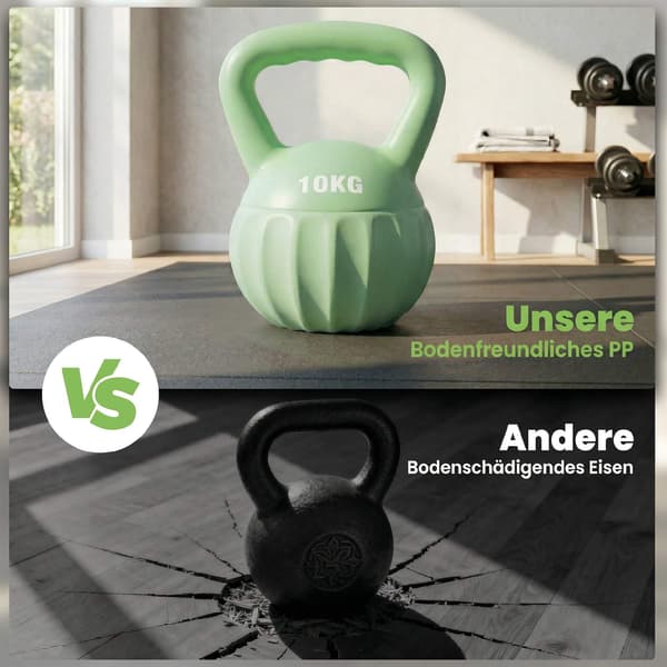 Kettlebell 10kg sandfylld, halkfritt grepp, grön