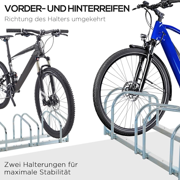 Cykelstativ, Cykelstativ, Vejrbestandigt, Holdbart, Gulv- Og Vægmontering, Stål, Op Til 5 Cykler, Sølv, 145 X 33 X 27 Cm