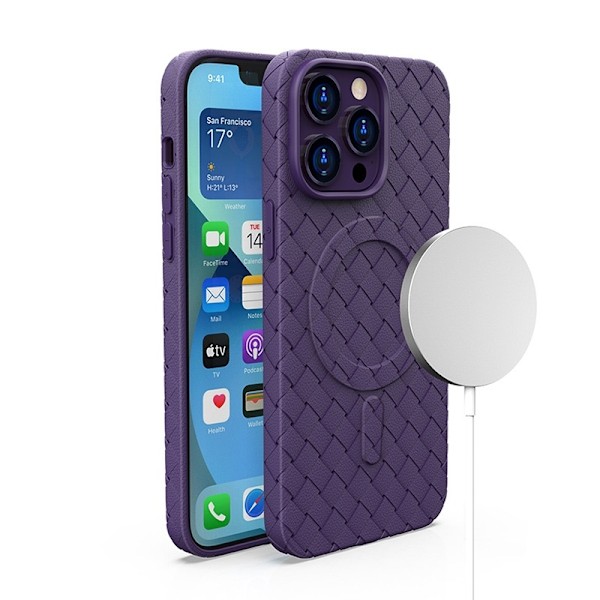 Flätat fodral för iPhone 15 Pro Max med MagSafe Woven Fodral, lila