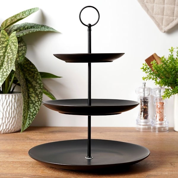 Elegant tre-lags kagebakke i sort porcelæn