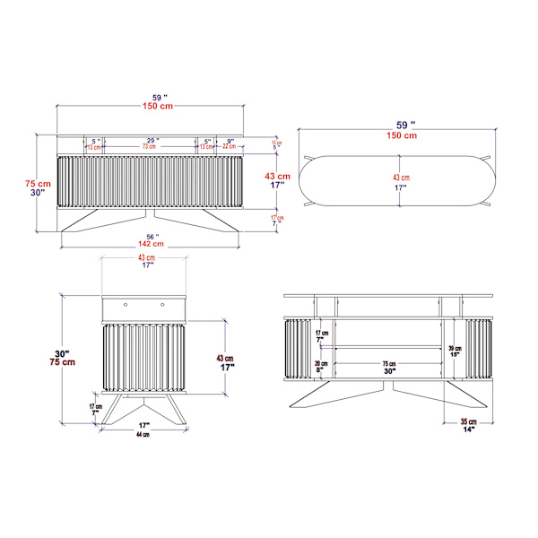 Sideboard Stor - Ek, Vit
