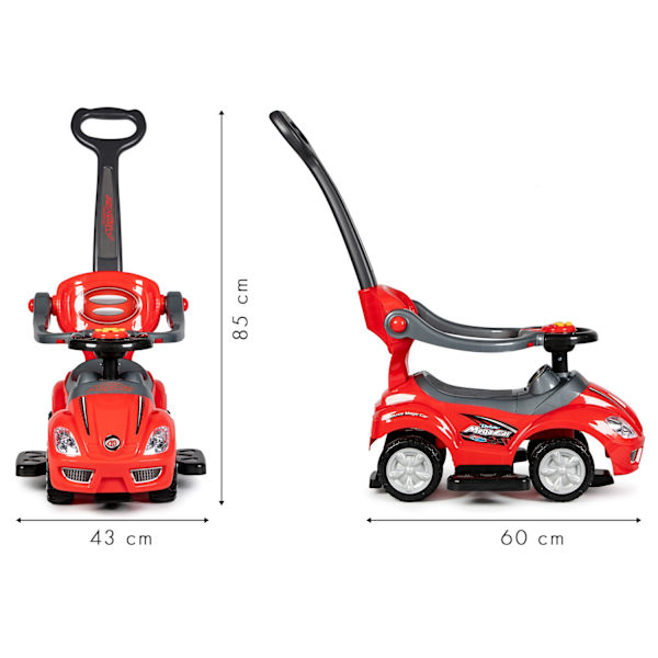 Ride On Toy Push Car Walker med håndtag 3i1-rød