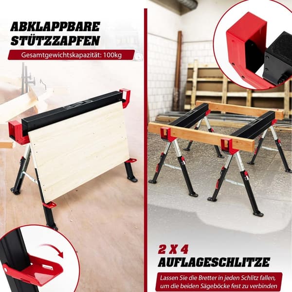 Justerbart hopfällbart sågbockset, stål, 2-pack, 61,5–82,7 cm