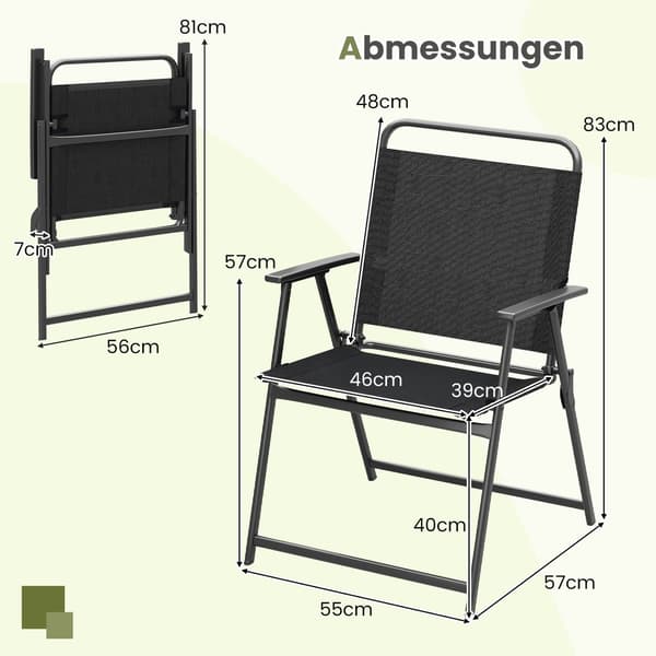 Sammenklappelige havestole sæt med 2 med armlæn, sort