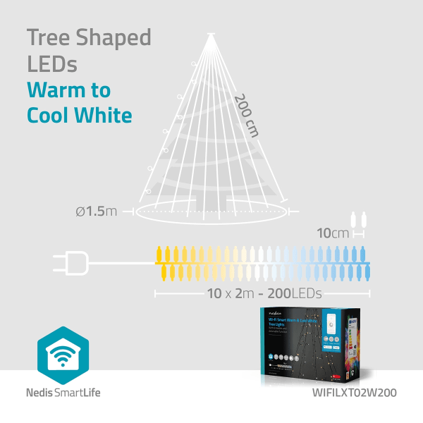 SmartLife Julbelysning | Träd | Wi-Fi | Varm till cool vit | 200 LED's | 20.0 m | 10 x 2 m | Android™ / IOS