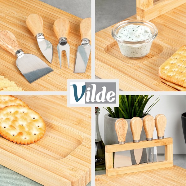 Bambus ostebord med knive, 5 stk