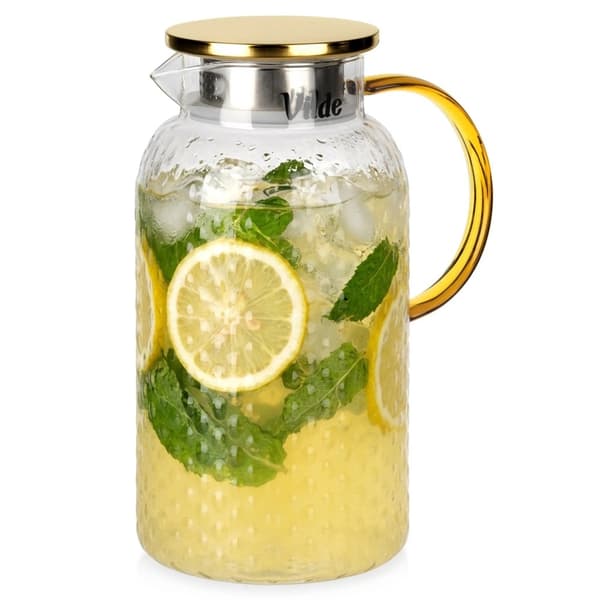 Glaskanna med lock och sil, 2 liters kapacitet