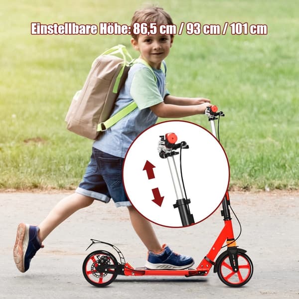 Justerbar sparkescooter til børn, foldbar, rød