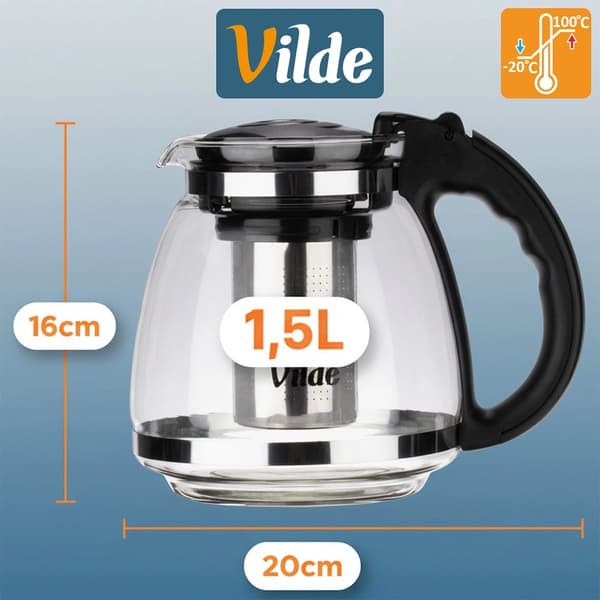 Glastekande med tekande i rustfrit stål, 1,5 l