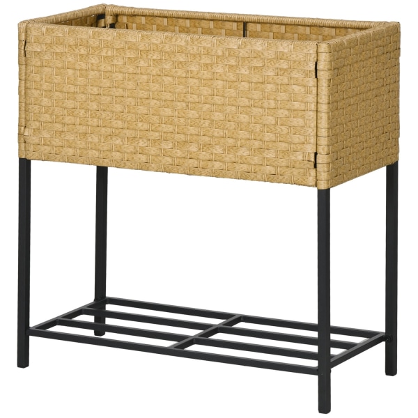 Højbed Polyrattan Blomsterkasse Med Fødder Og Hylde, Sand, 70 X 30 X 72 Cm