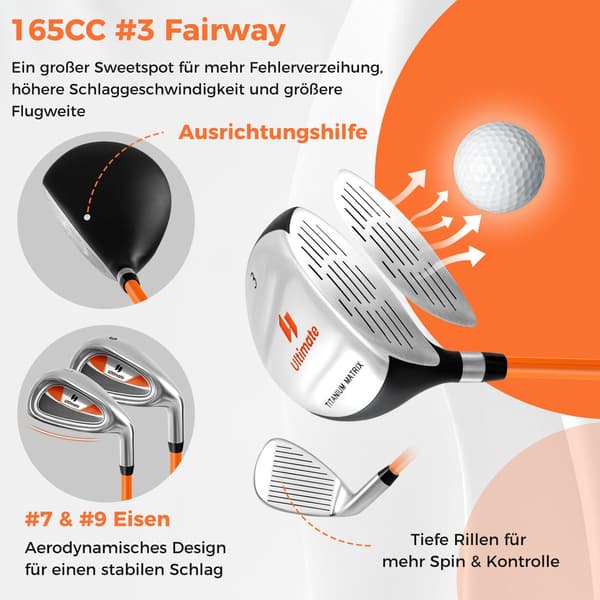 Golfklubbset för barn, högerhänt, 8-10 år, orange