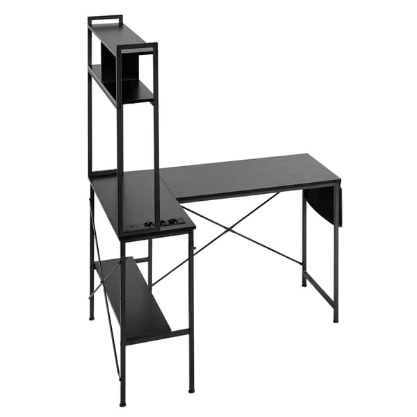 L-formet gamingbord med LED, vendbar 1,2 m, stikkontakter