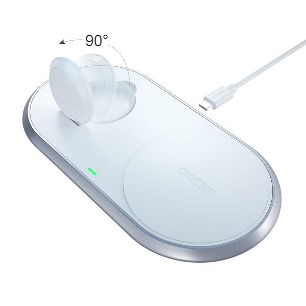 Qi 2in1 trådlös laddare för Apple Watch smartphone med USB Type C-ställ, vit