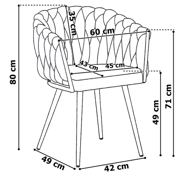 Matstol i sammet, guldfärgade ben, mörkgrön, flätad design