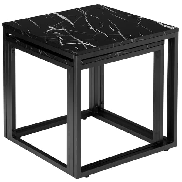 Soffbordsset – Svart marmor, metallram