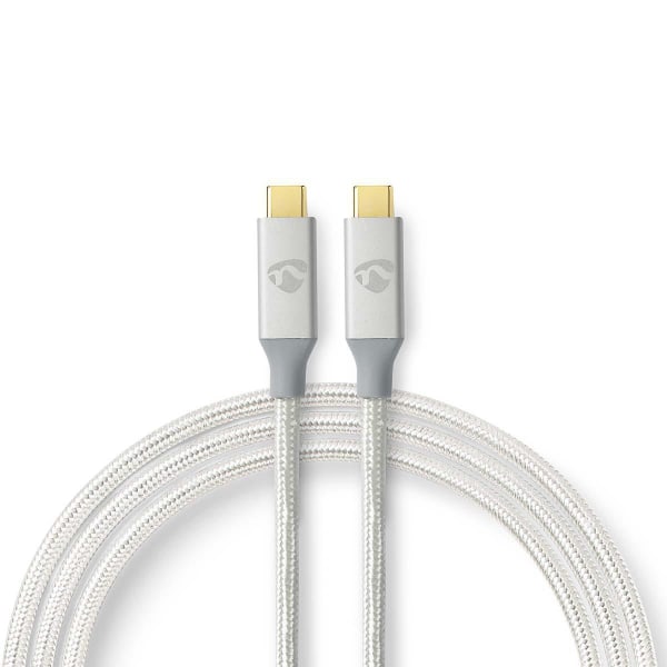 USB-kabel | USB 3.2 Gen 2x2 | USB-C™ Hane | USB-C™ Hane | 100 W | 4K@60Hz | 20 Gbps | Guldplaterad | 1.00 m | Rund | Flätad / Nylon | Silver | Kartong
