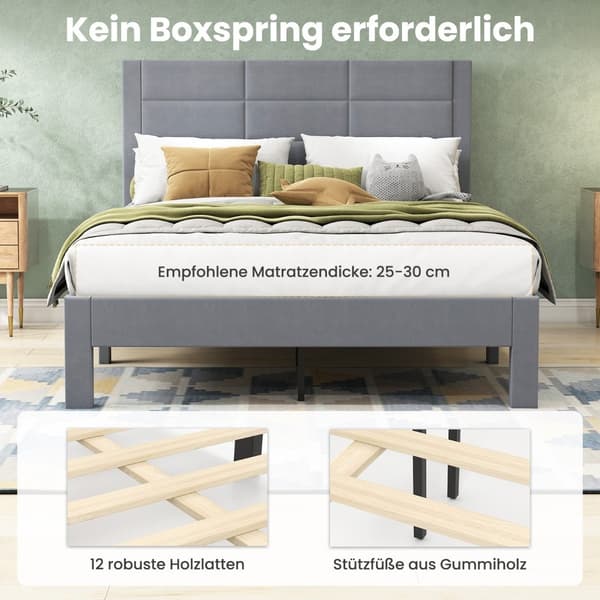 Platform Sengeramme til 200x140 cm Madras, Grå Fløjl