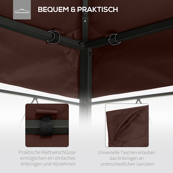 Vaihto Roof Gazebo 2,93X2,93M Gazebo Cover Aurinkosuoja Polyesteri Kahvi