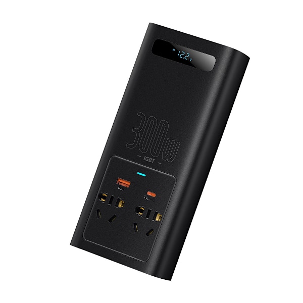 Bilspänningsomvandlare 12V - 220V IGBT 300W (CN/EU-kontakt) svart