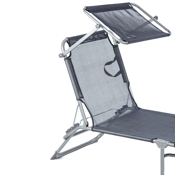 Liggestol, daybed, justerbar havelænestol med baldakin, grå