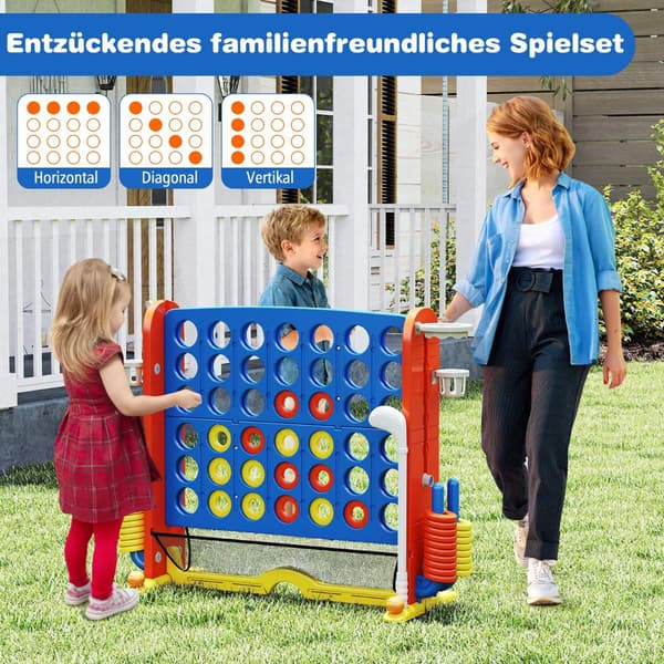 4-i-1-spilsæt: Forbind fire, basketball, ringkast, golf