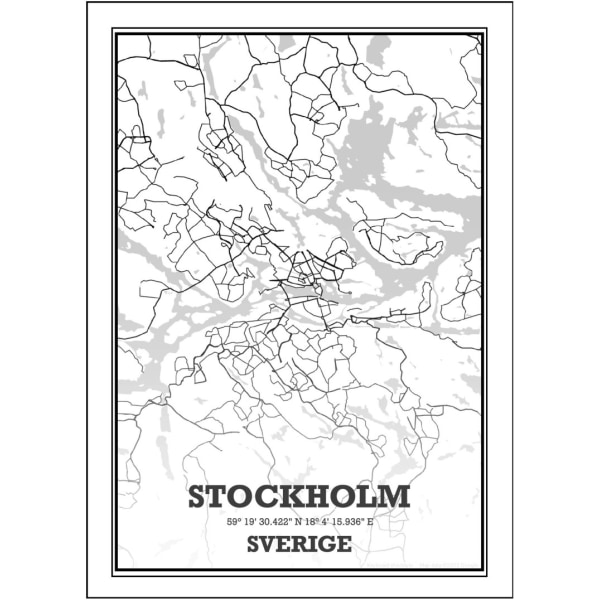 Stockholm Stad Karta Poster - 21x30 cm