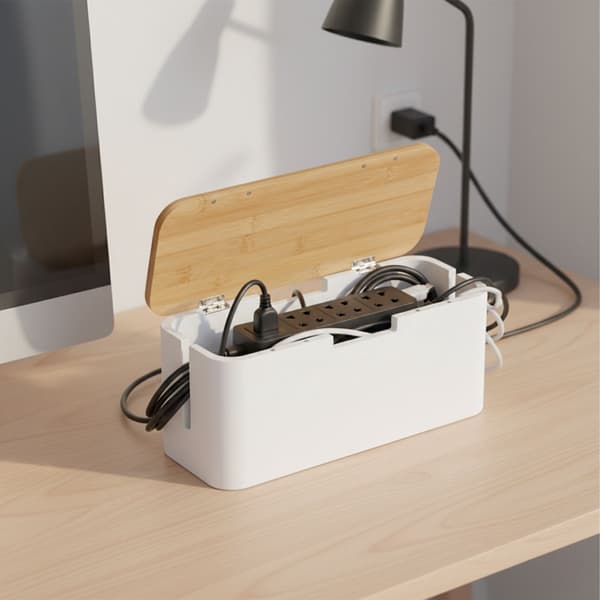 Kabelbox i bambu med magnetiskt lock, passar 6-polig kabel