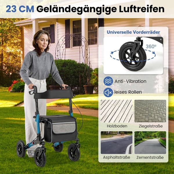 Fällbar lättviktsrollator med luftdäck, aluminium, 140 kg Kapacitet