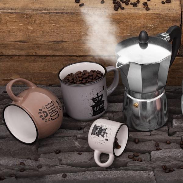 Grå Keramikkopp med Dekoration - Perfekt för Kaffe