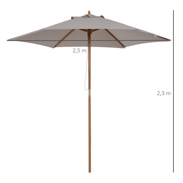 Parasolhaveparaply Med 3-Lags Solbeskyttelse, Bambus & 180/㎡ Polyester, Grå, Ø2,5 X 2,3 M