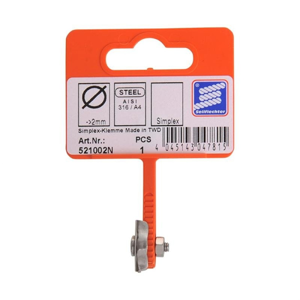 Simplex klipsi 2mm. A4 RVS AISI 316