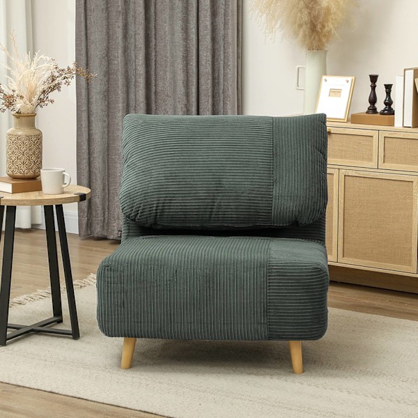 2-i-1 sovesofa, stoleseng, justerbar foldemadras, gæsteseng i fløjlsbukser, til soveværelse, stue, grøn, 82 x 89 x 83 cm