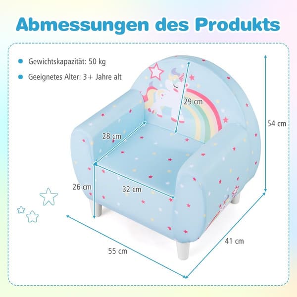 Barnsoffa med ryggstöd & armstöd, Unicorn Design