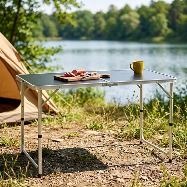 Hopfällbart campingbord, justerbar höjd, 120x60 cm, grafit