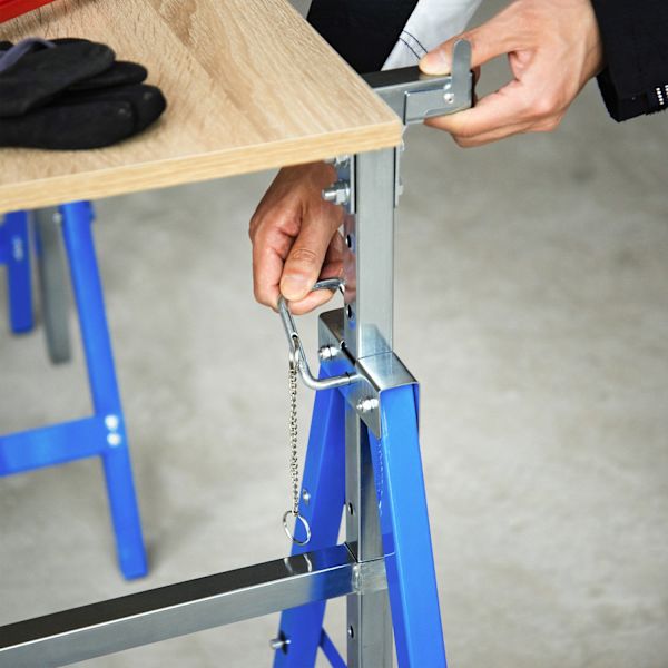 2 X Stilladsbuk, Foldebuk, Højdejusterbar Op Til 200 Kg, Stål, Blå, 68X58X80-130Cm