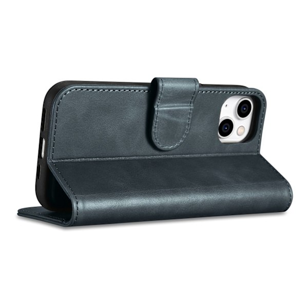 2-i-1 læder Flip Cover iPhone 14 Anti-RFID olievoks pung etui Blå