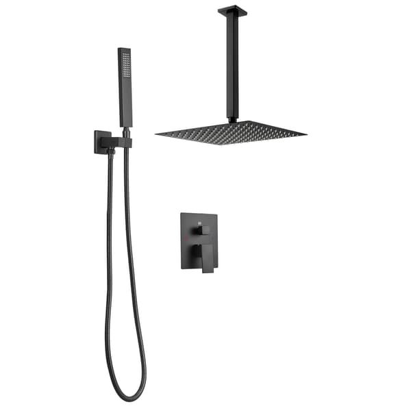 Takmonterat regnduschsystem, 30 cm, handhållet, mattsvart
