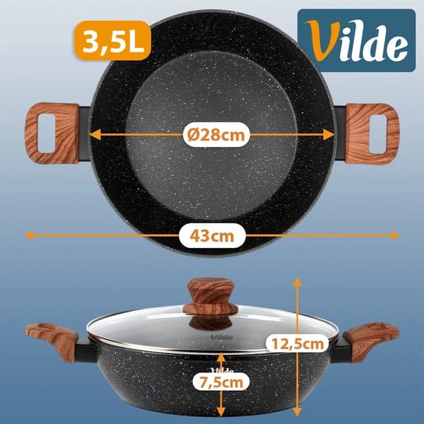 Granit dyb stegepande med glaslåg, 28 cm, 3,5 L