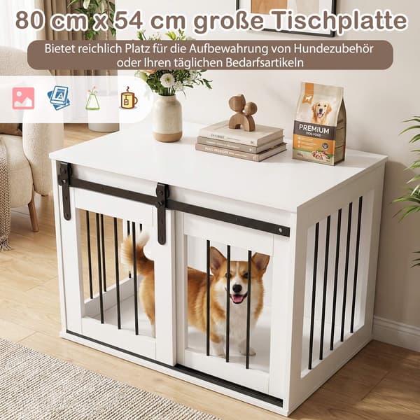Hundbursmöbler med skjutdörr, vit, 80 cm