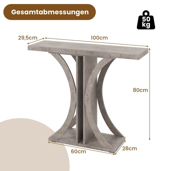 Kapea konsolipöytä geometrisella metallirungolla, harmaa