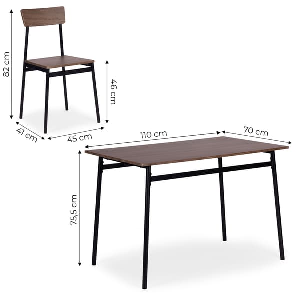 Matbordsset med 4 stolar, MDF och stål