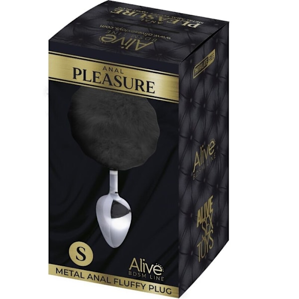 Alive - Anal Pleasure Plug Glat Metal Fluffy Black Størrelse S