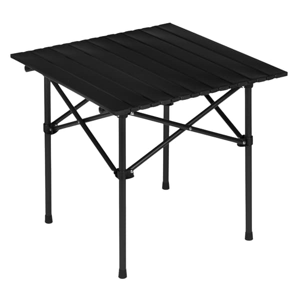 Hopfällbart campingbord 53x55 cm, kolstål, svart
