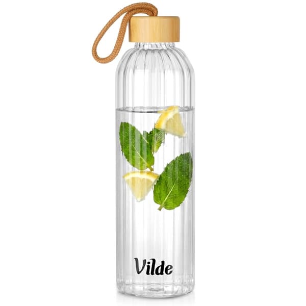 Glasvattenflaska 750ml med bambulock