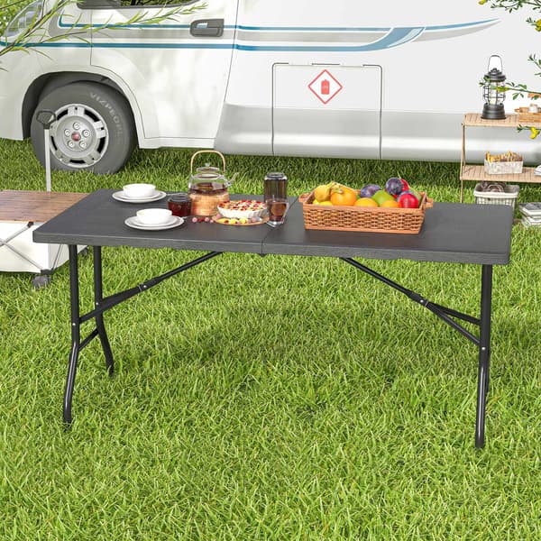 Hopfällbart picknickbord, HDPE träådring, 152x70cm