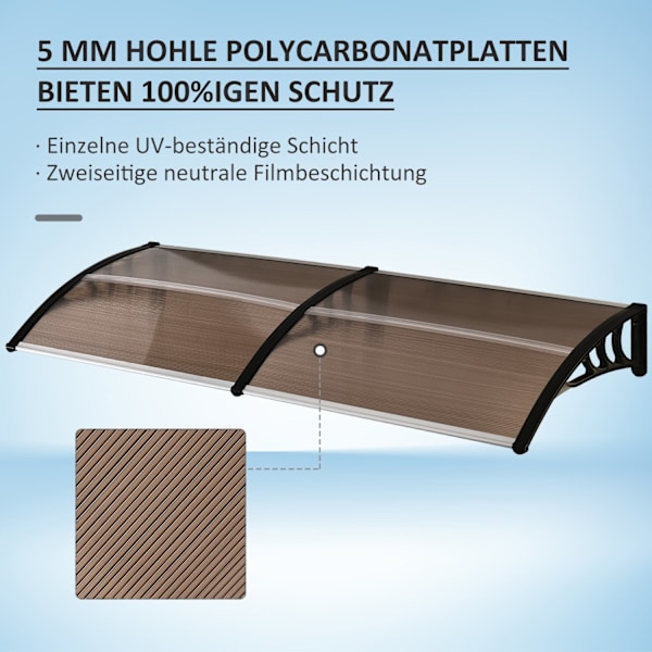 Pent Baldakin Til Hoveddør, Polycarbonat Baldakin, Solafskærmning, Regnbeskyttelse, Brun, 75X195X23Cm